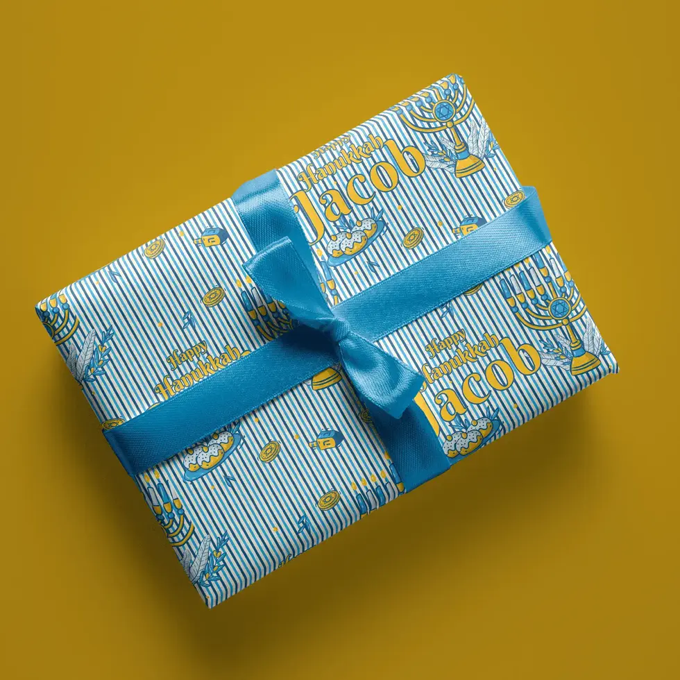 jewish holiday gift wrap blue and gold
