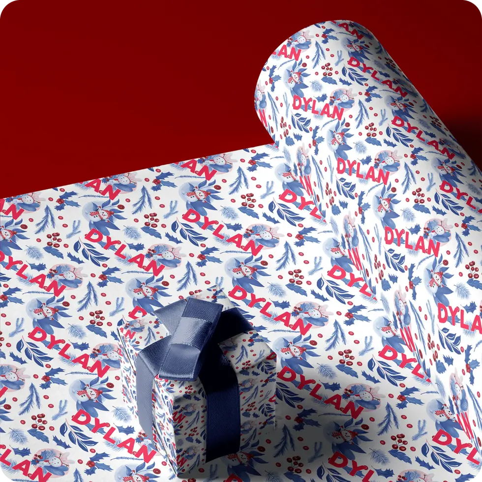 holly jolly snowman custom printed gift wrap