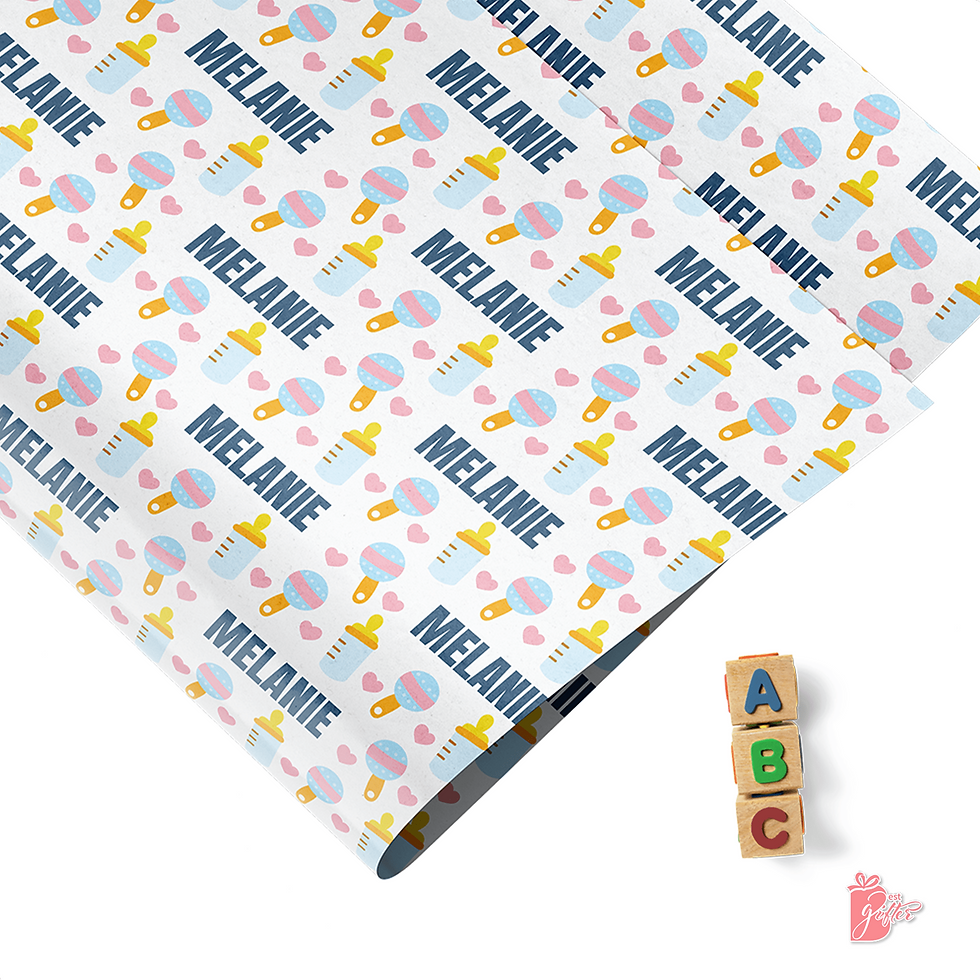 Thumbnail: Custom Gift Wrap with Baby Collection - Personalized First Name in Dark Blue