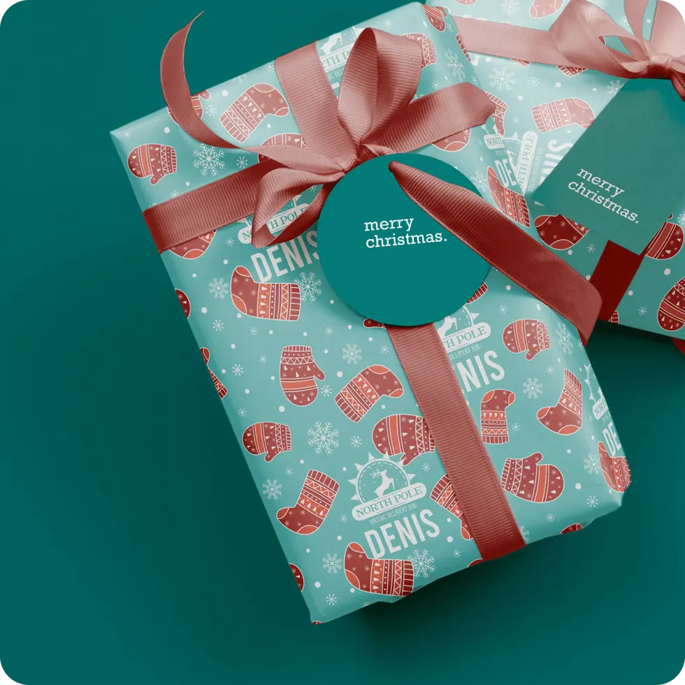 personalized mitten christmas wrapping paper