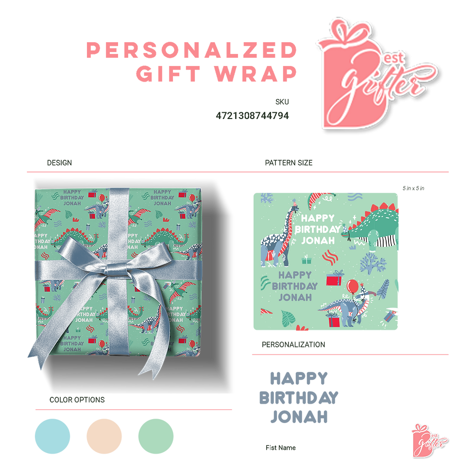 Thumbnail: Add a personal touch to this fun dino-themed gift-wrapping paper with the birthday boy/girl's name.