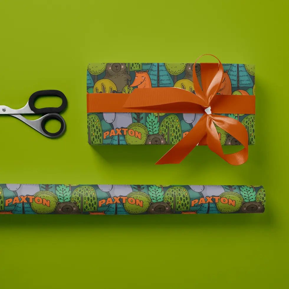 custom name woodland animal gift wrap