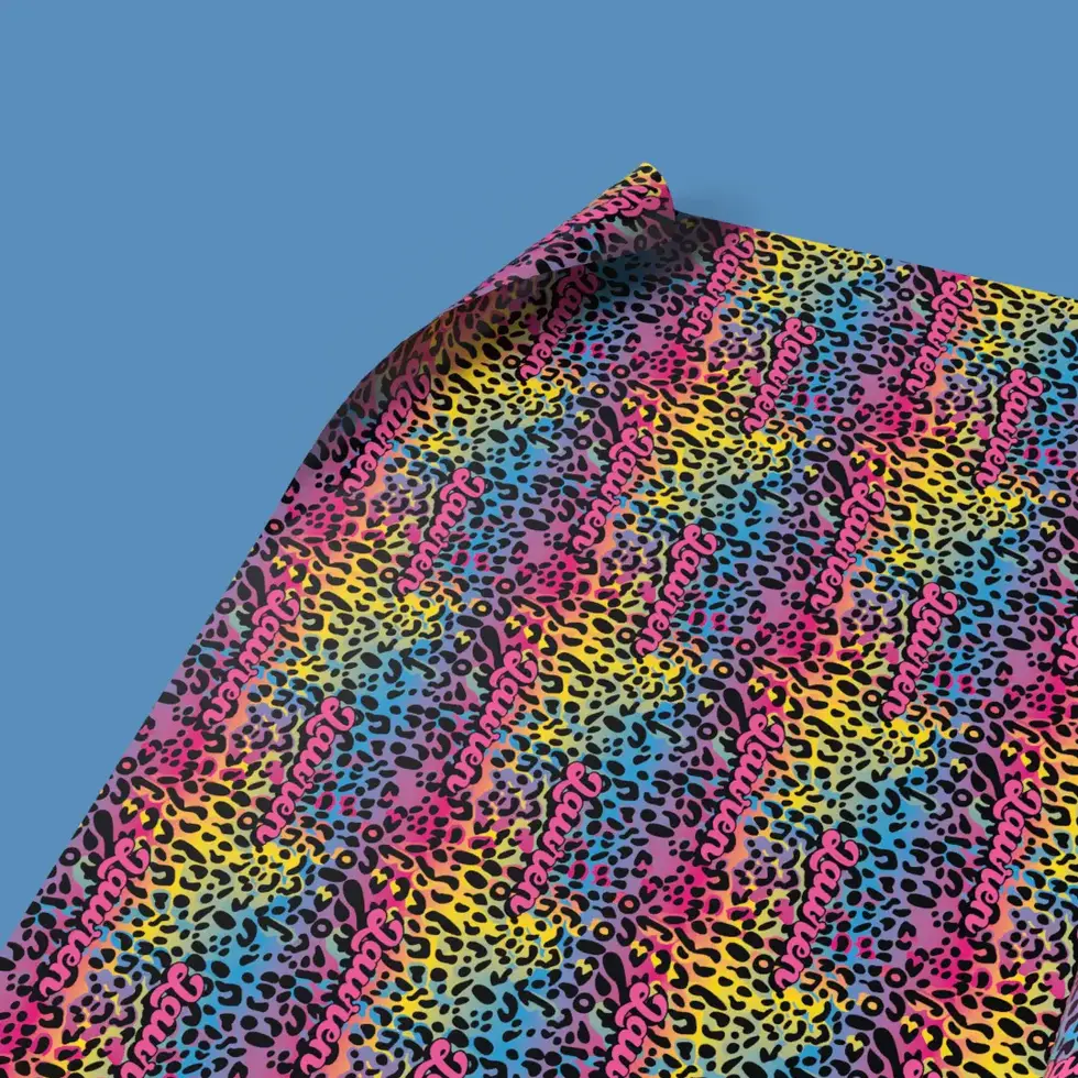 brightly colored animal print gift wrap