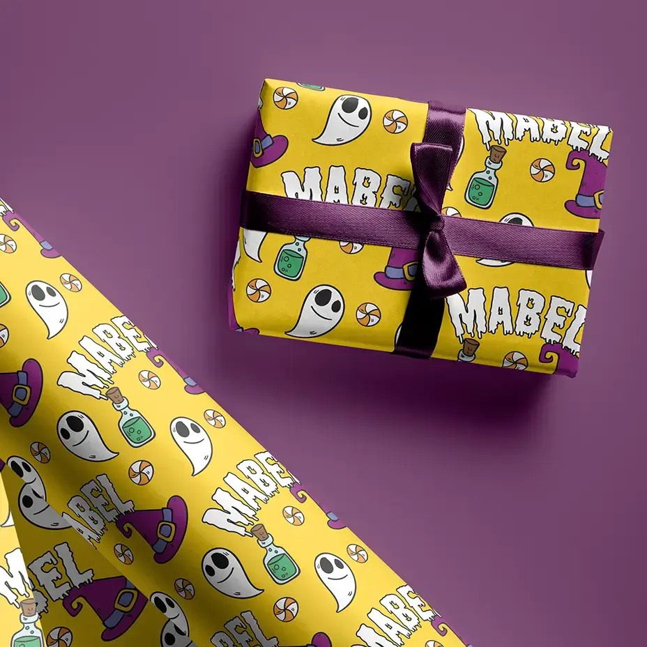 yellow halloween wrapping paper personalized