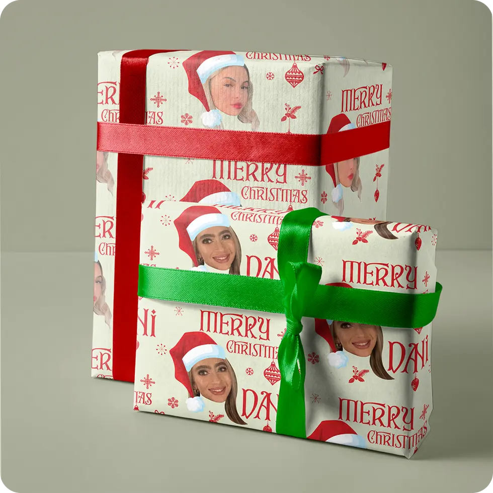 beige holiday wrapping paper with name