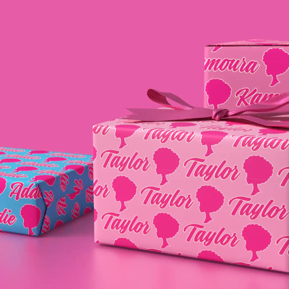 soft pink and blue camera motif wrapping paper