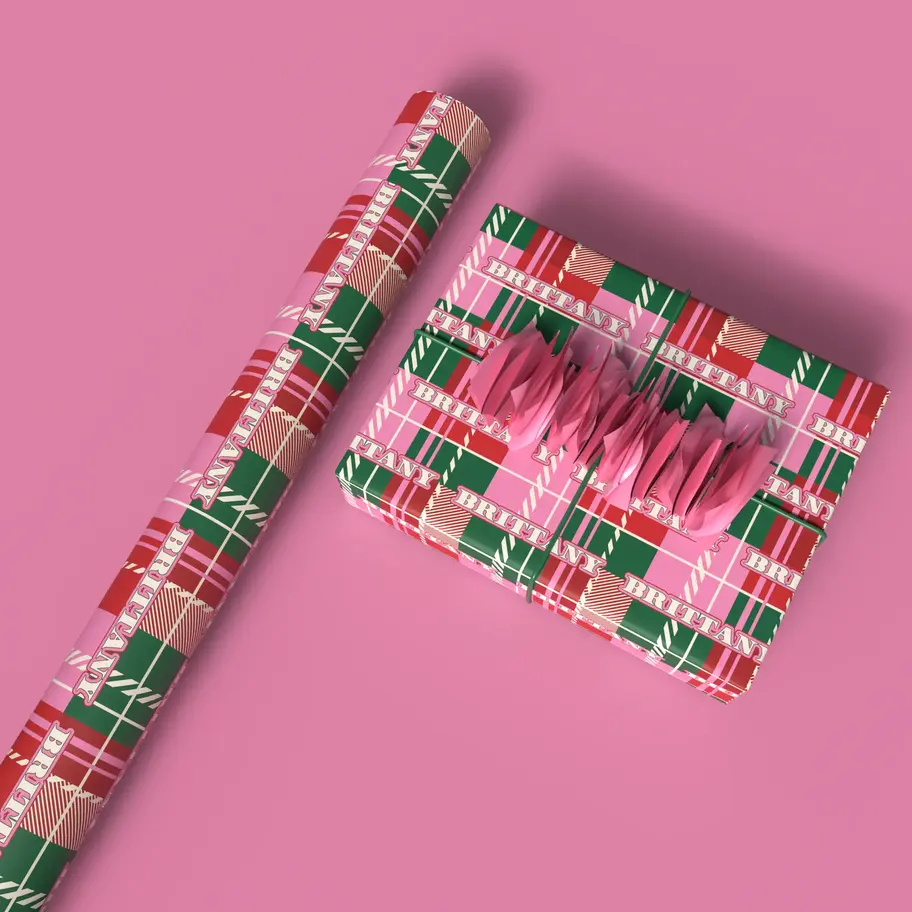 custom gift wrap with modern plaid pattern