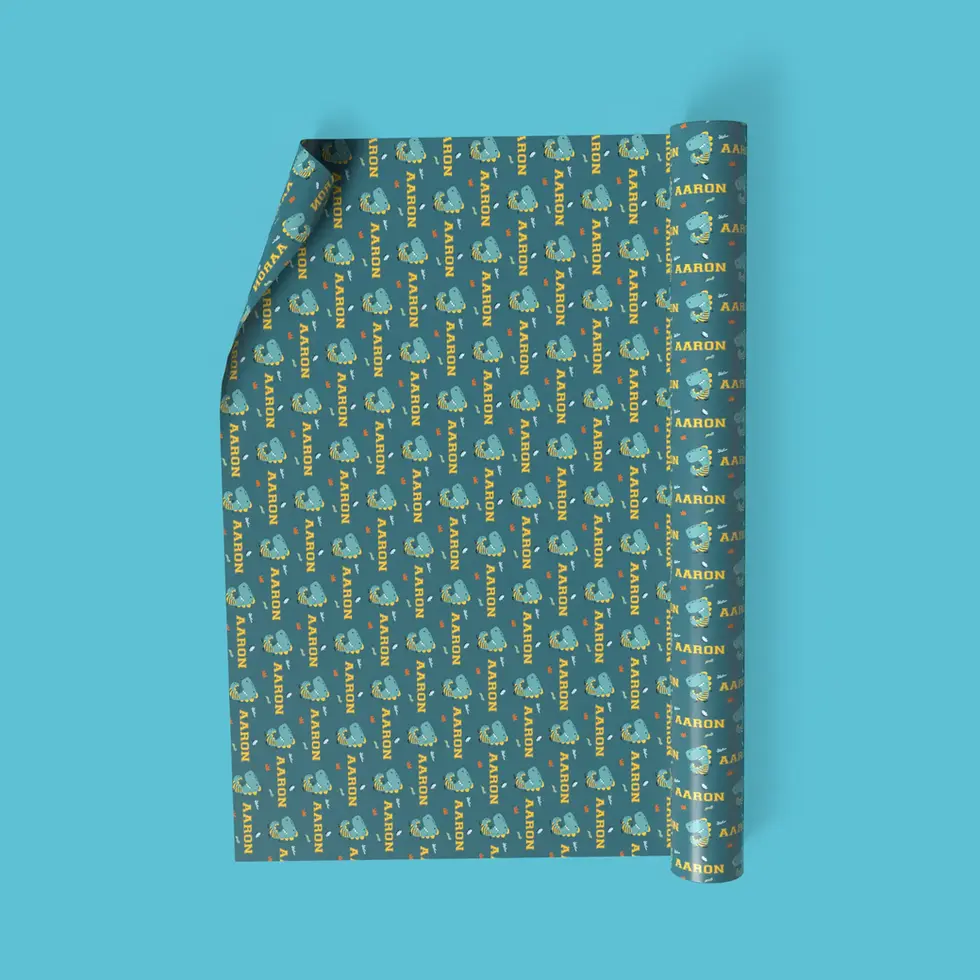 personalized dino party wrapping paper for kids