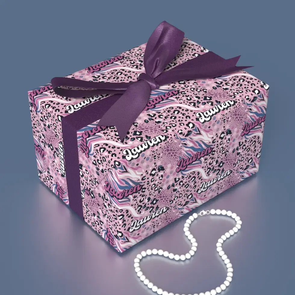 fierce and fun animal print personalized wrapping paper