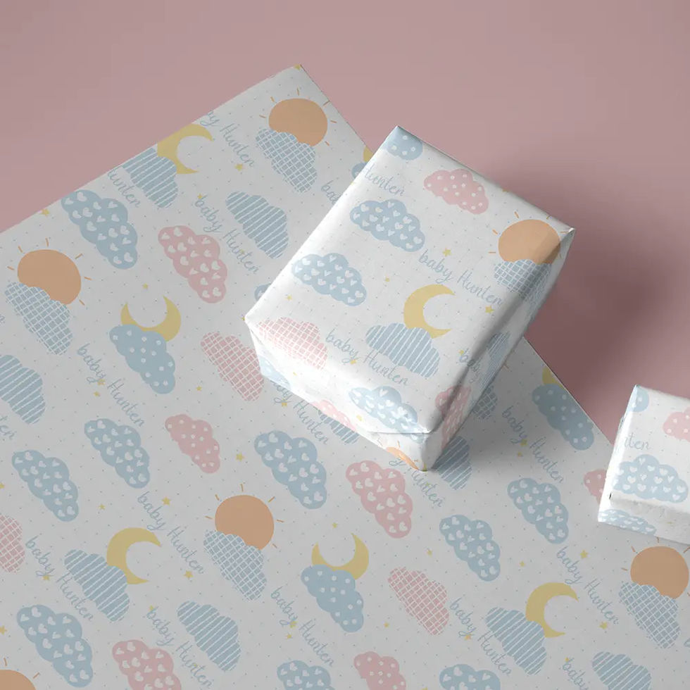 pastel clouds and stars baby shower wrapping paper