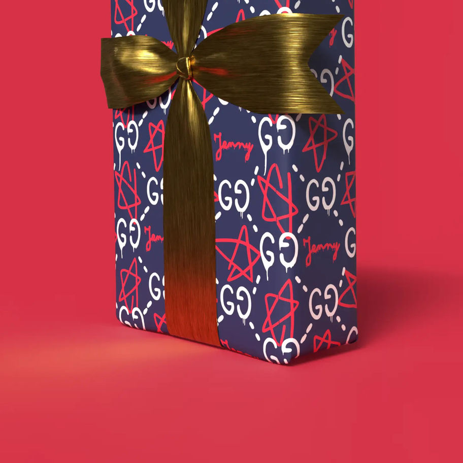 navy and red graffiti gift wrap gucci