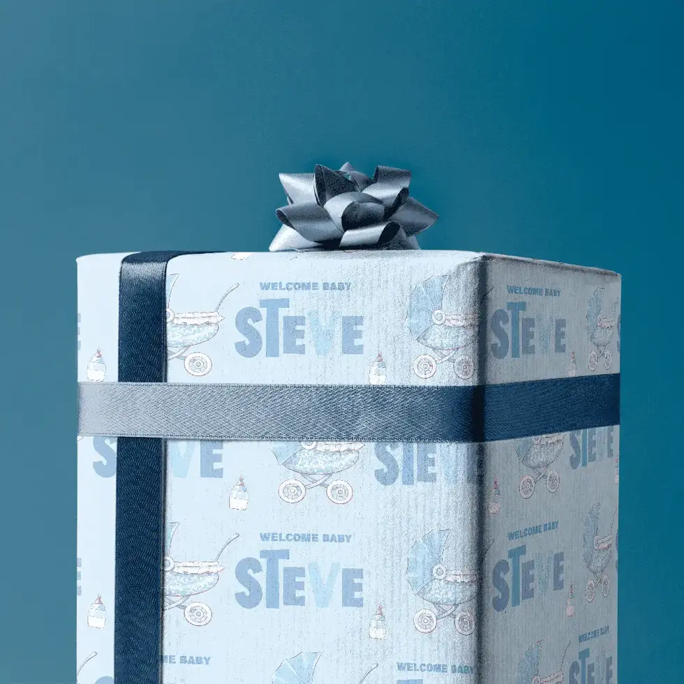 personalized baby blue baby shower wrapping paper