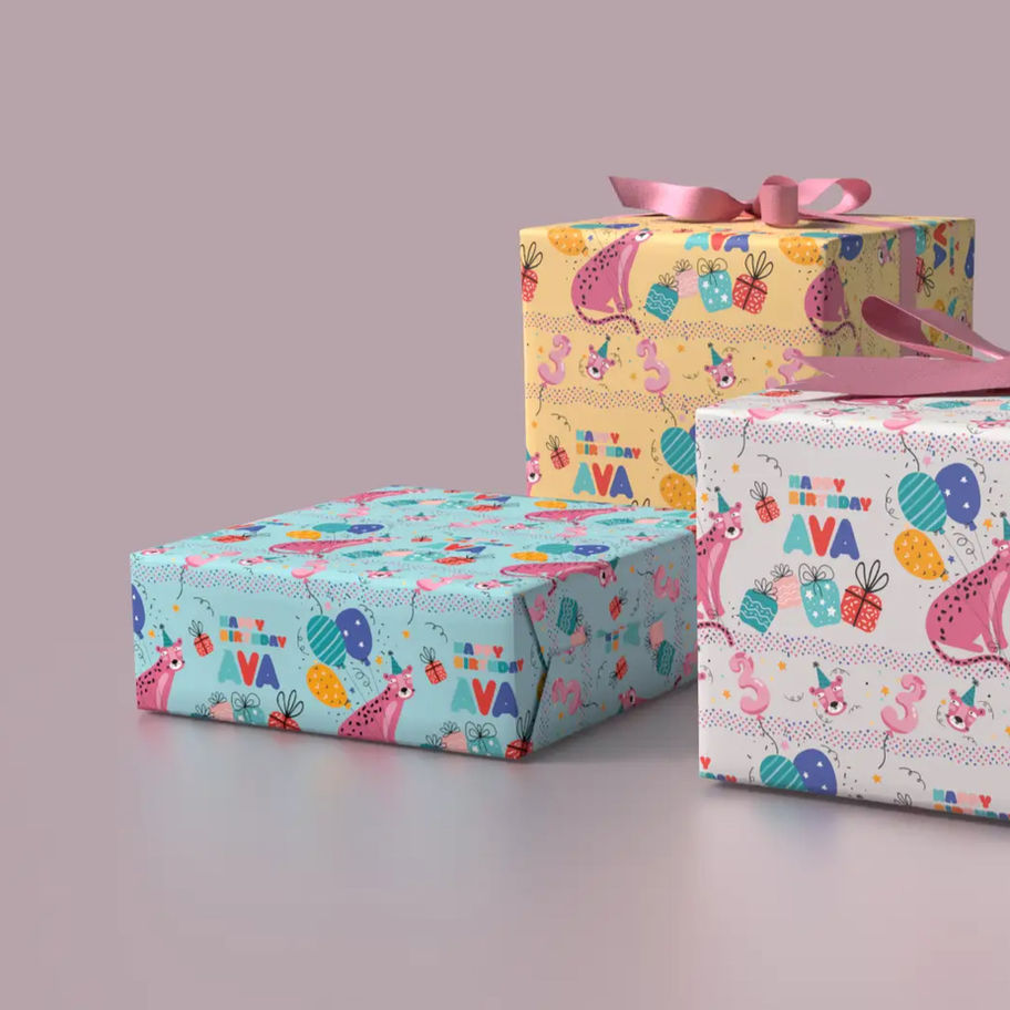 customize name and age animal party gift wrap