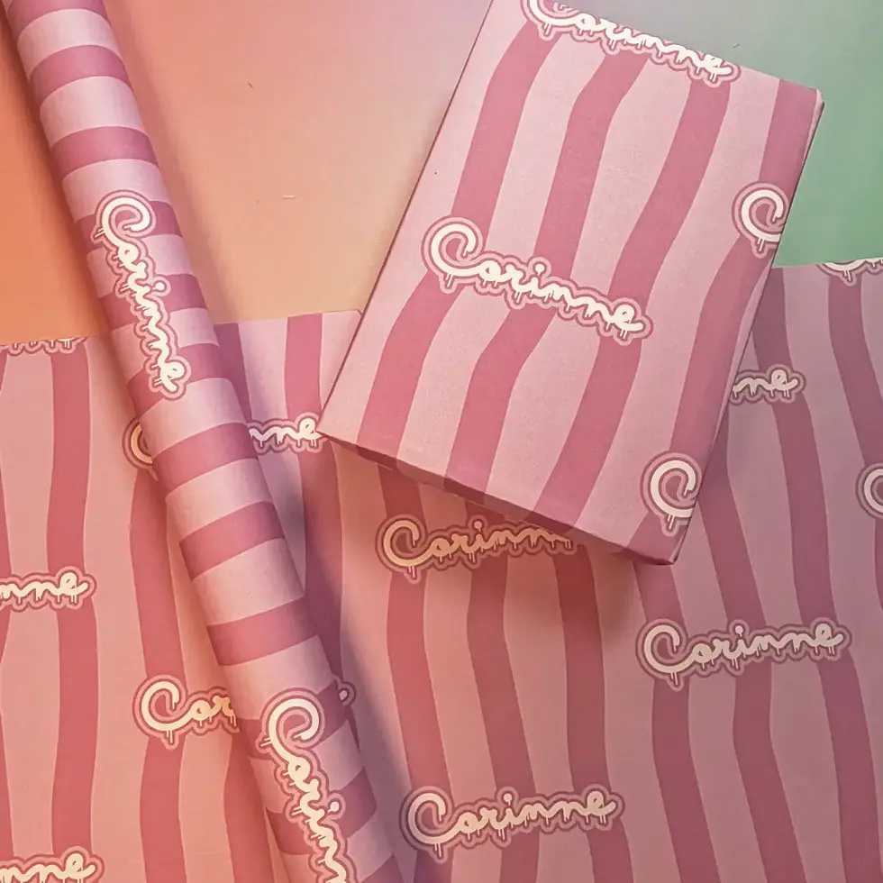 custom name stripe wrapping paper pink