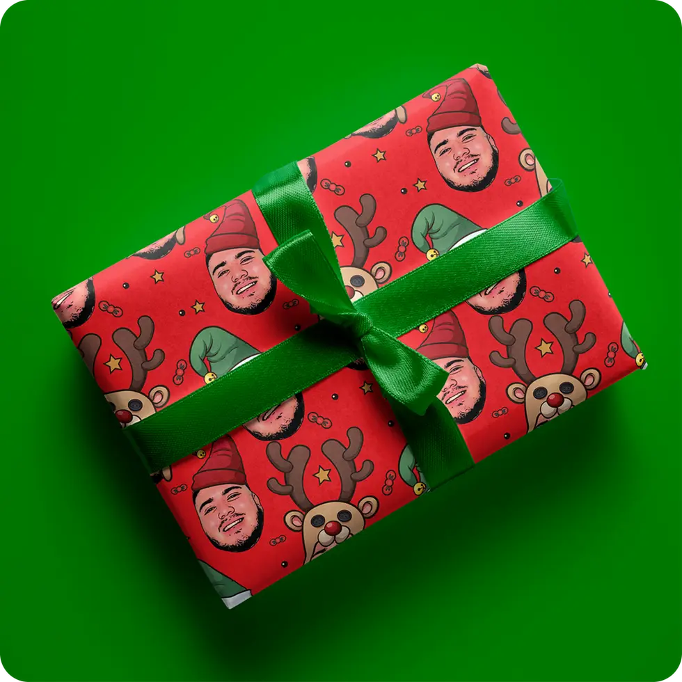 personalized photo christmas wrapping paper reindeer
