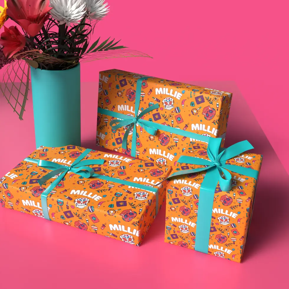 day of the dead wrapping paper orange