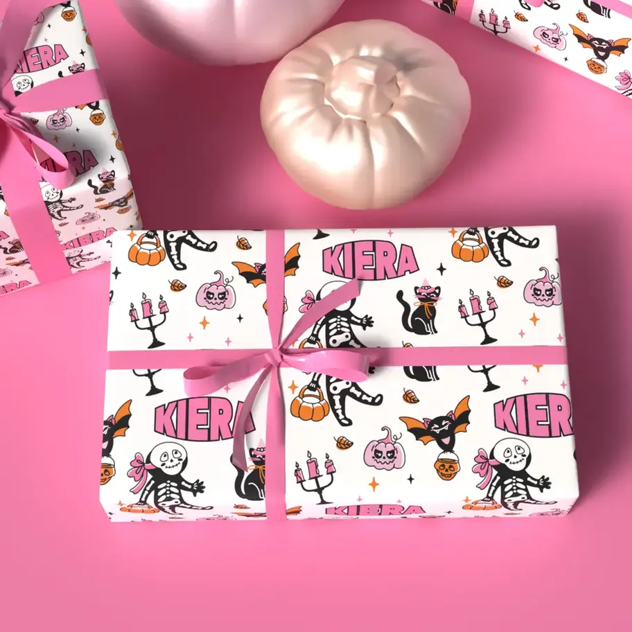 pink halloween wrapping paper personalized
