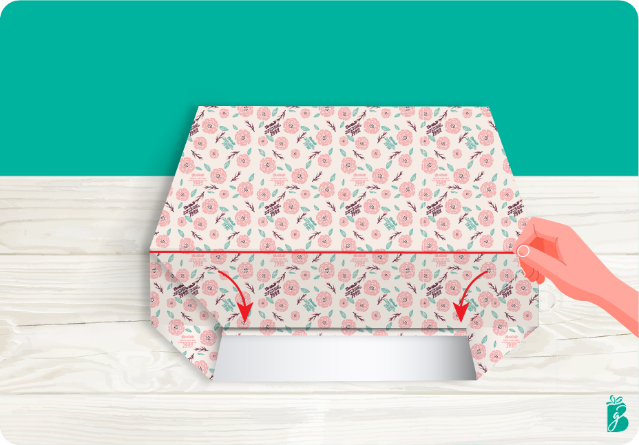 2. Push the top flap down around the side of the box.