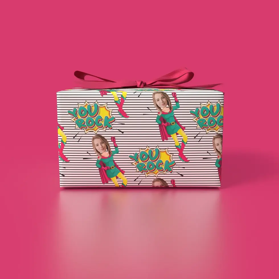 superhero caricature photo personalized gift wrap
