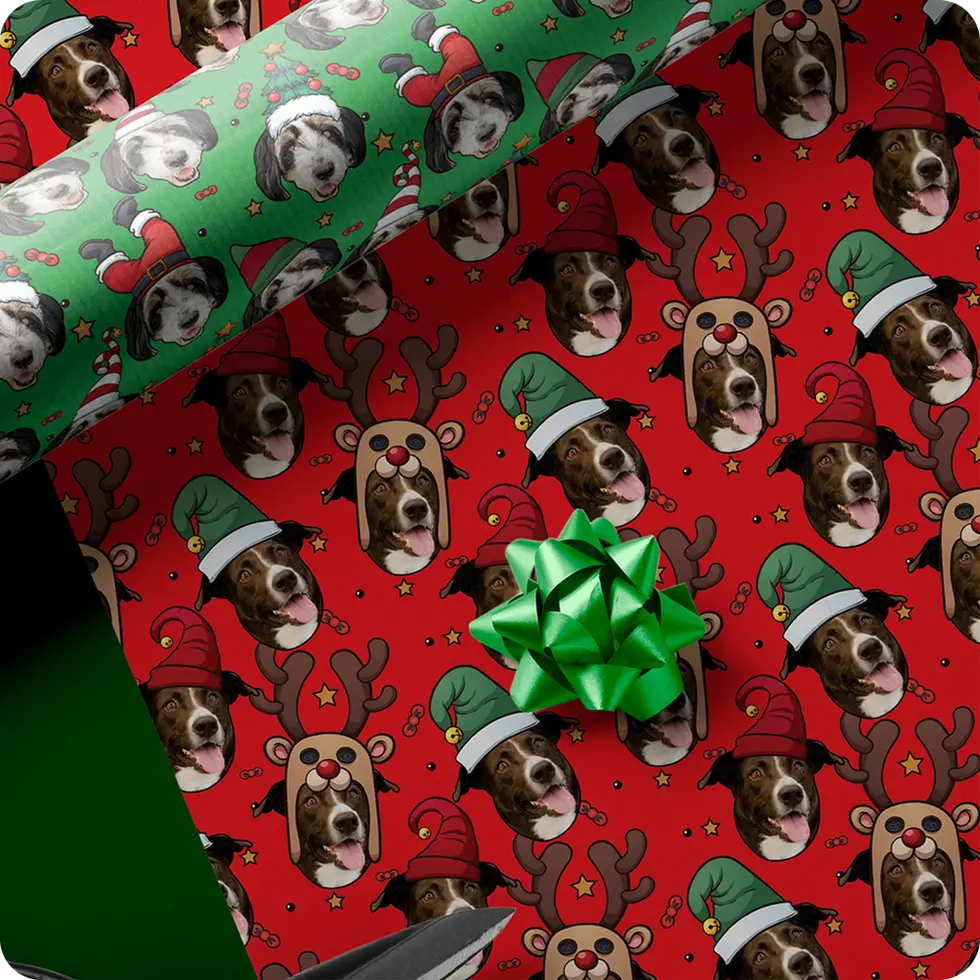 blue photo christmas paper with your face