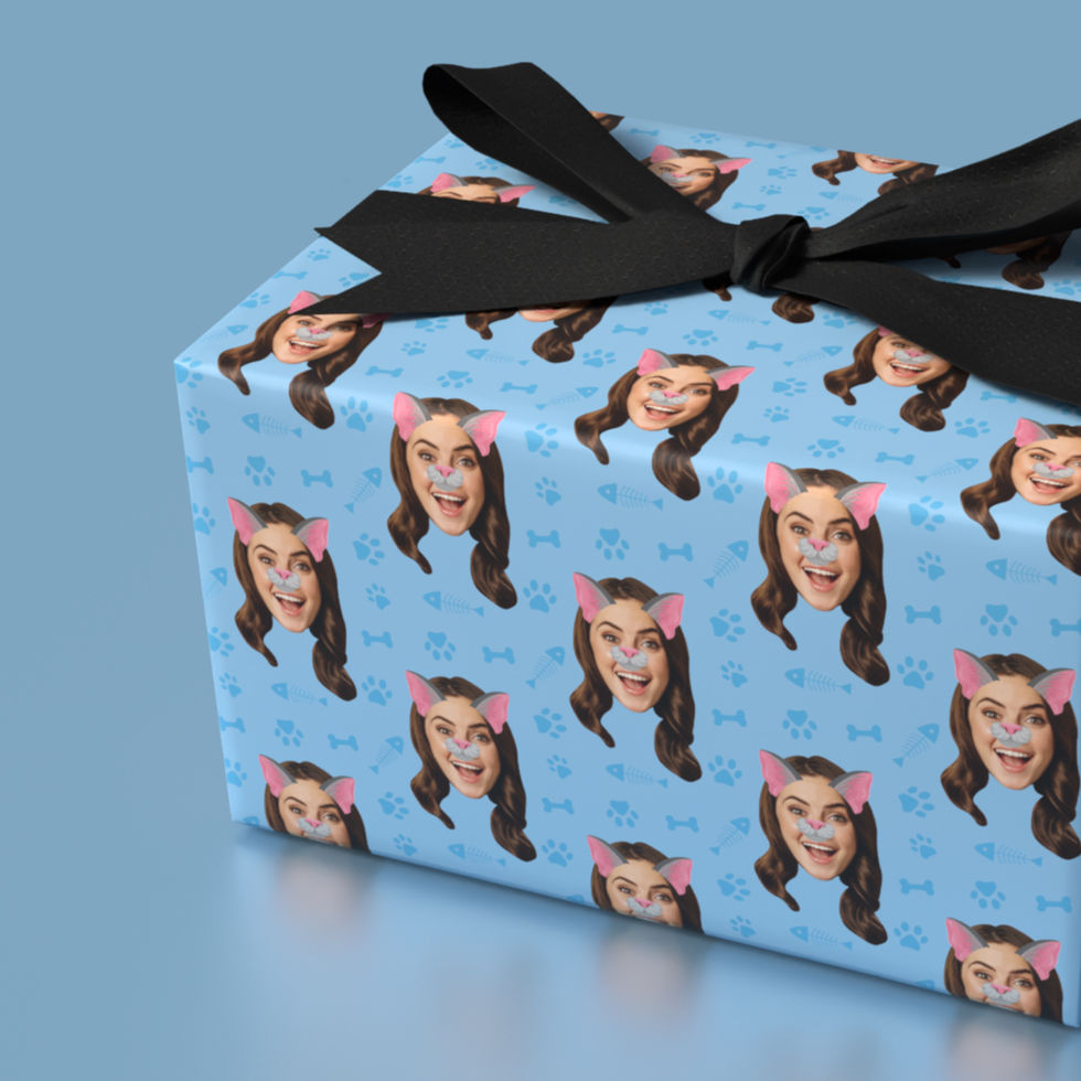 fun pet lover gift wrap with face blue