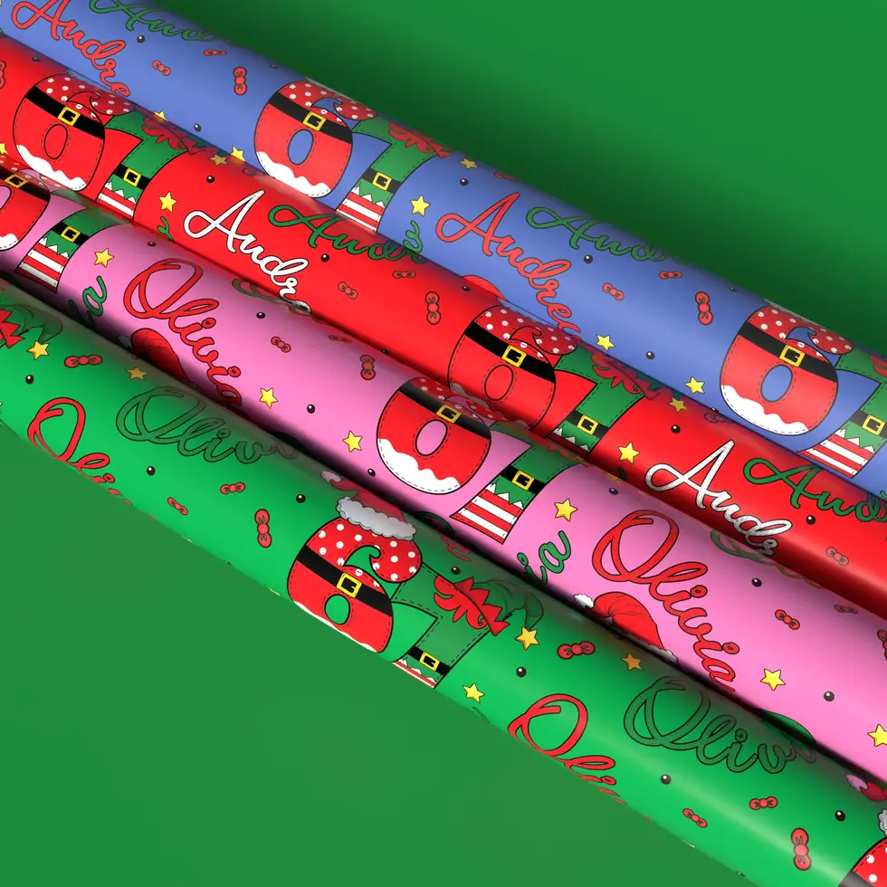 six seven holiday personalized name wrapping paper
