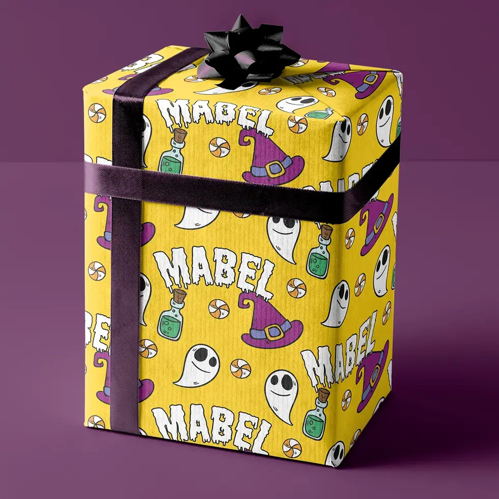 cheerful halloween gift wrap personalized