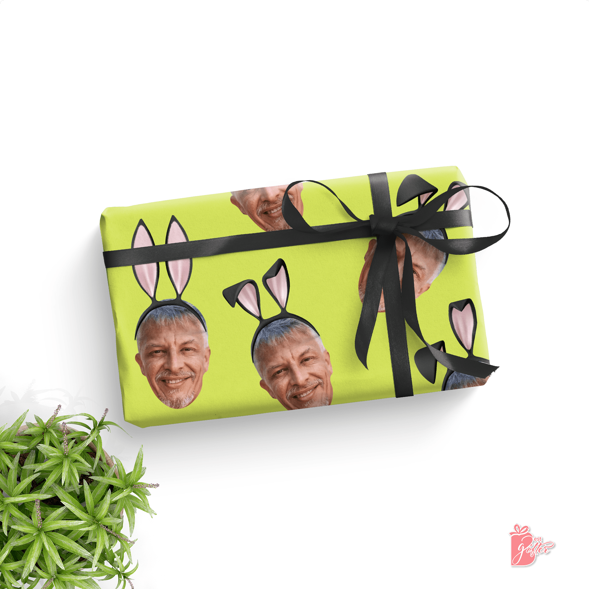 Personalized Playful Bunny Ears Gift Wrap: Custom Face Cutout for All Occasions
