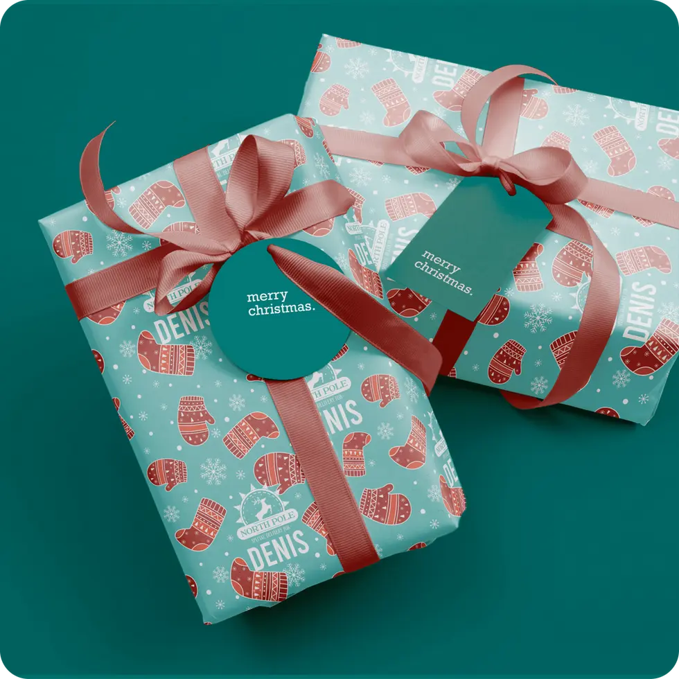 personalized mitten christmas wrapping paper