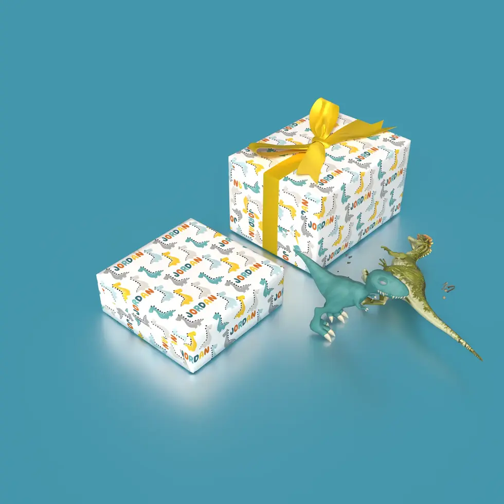 playful dinosaur baby shower wrapping paper