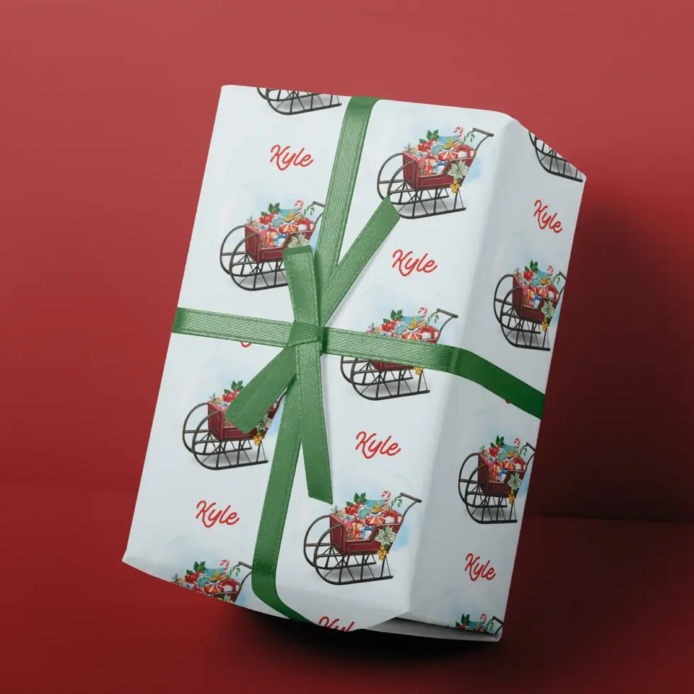 personalized christmas wrapping paper sleigh