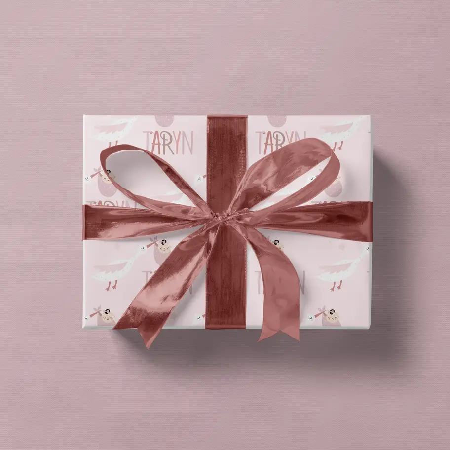 stork story personalized baby girl wrapping paper