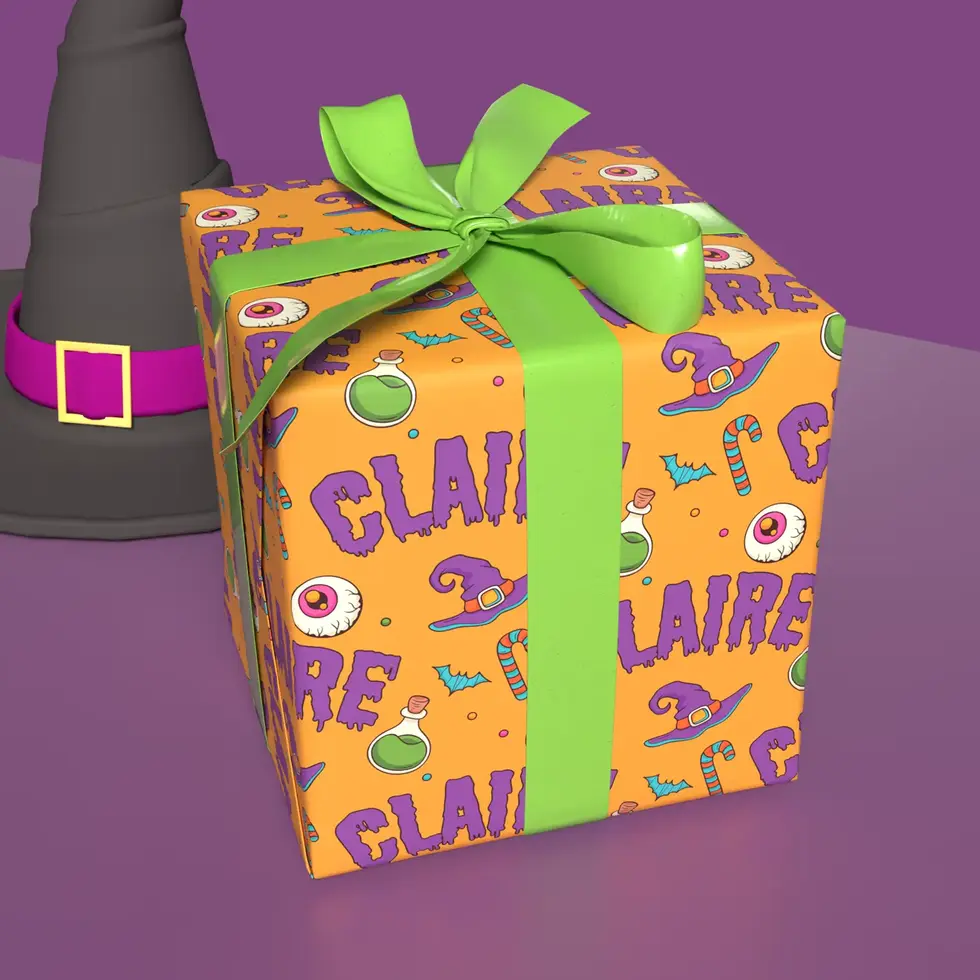 custom name halloween gift wrap