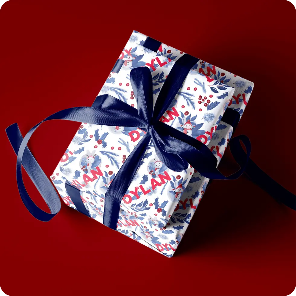 holly jolly snowman custom printed gift wrap