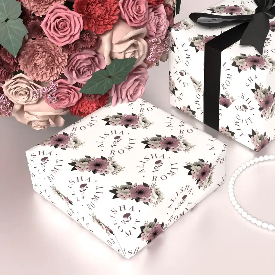 personalized valentine’s day wrapping paper floral design