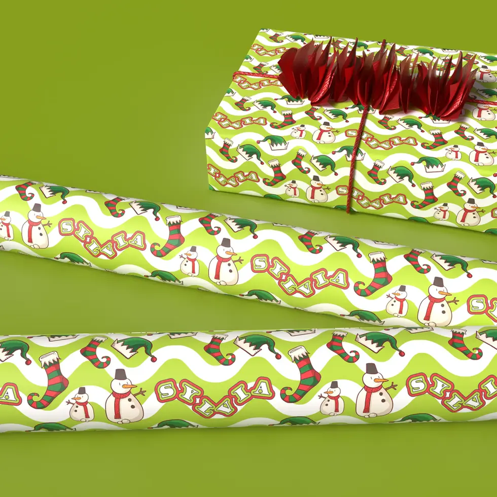 elf wave personalized Christmas wrapping paper