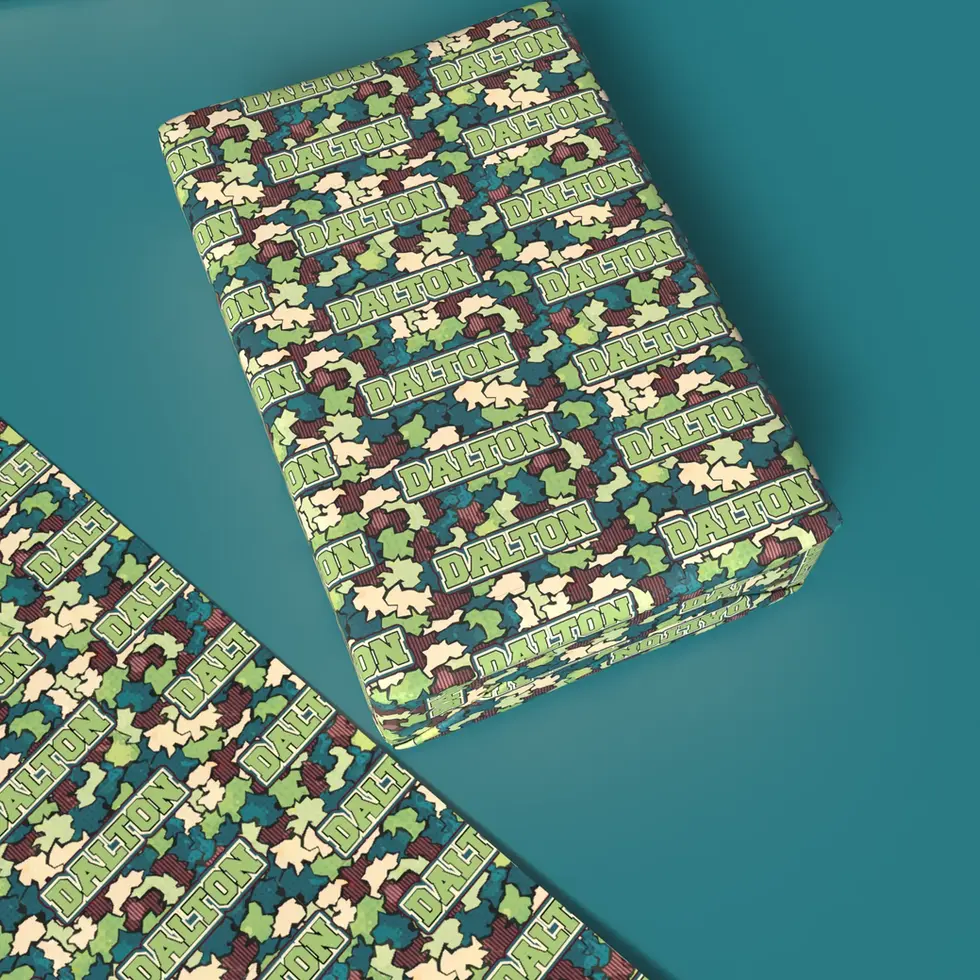 camo name drop personalized camouflage wrapping paper