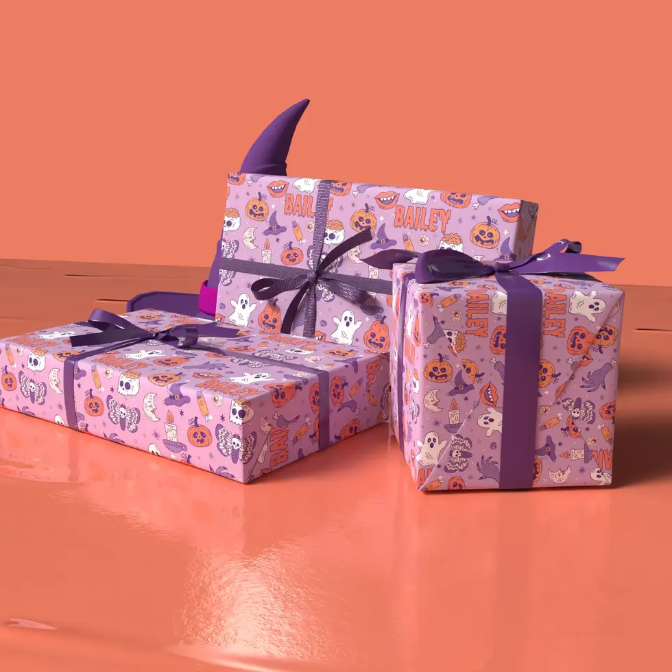 kids halloween gift wrap custom