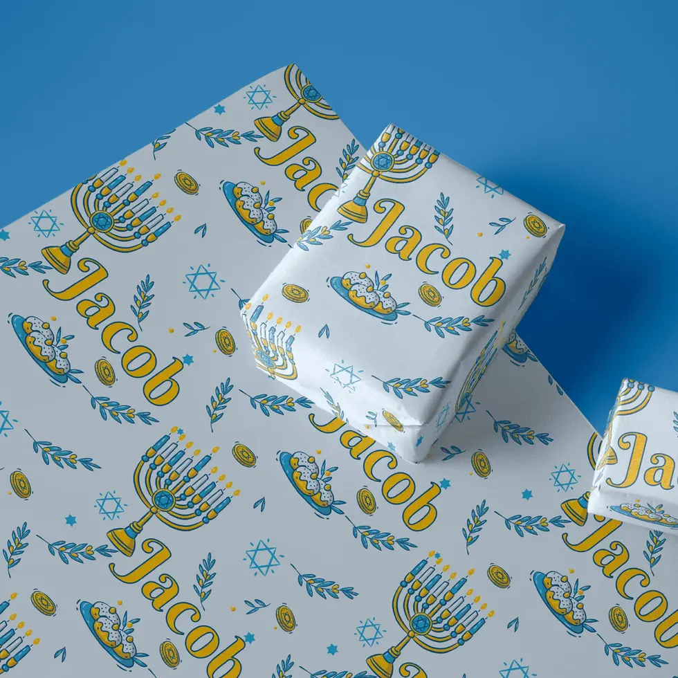 kids hanukkah wrapping paper with name