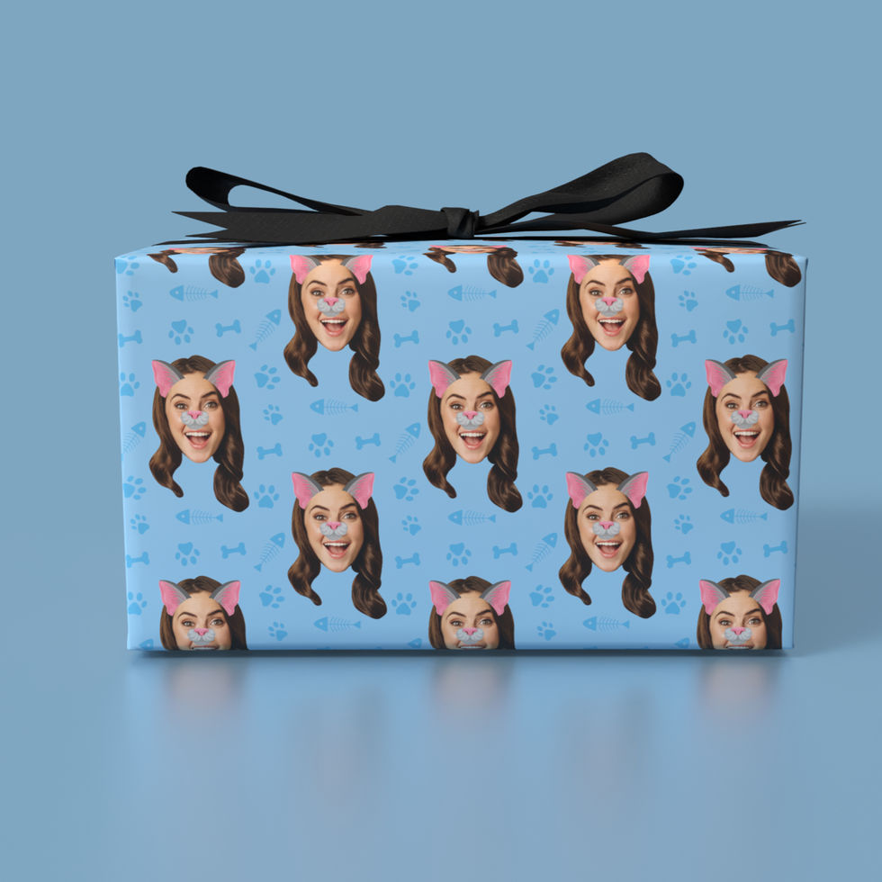 custom photo cat lover gift wrap blue