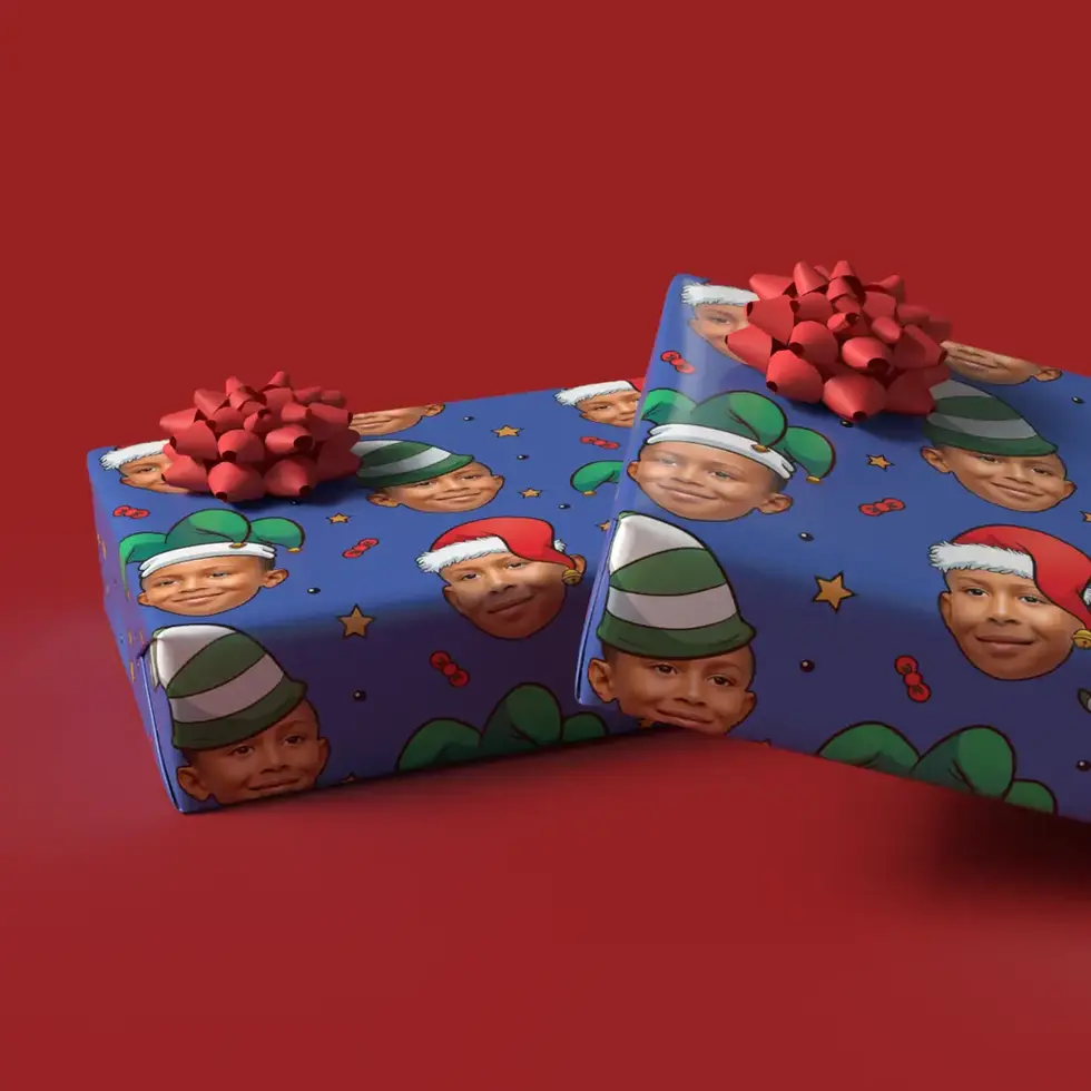 blue photo christmas paper with face