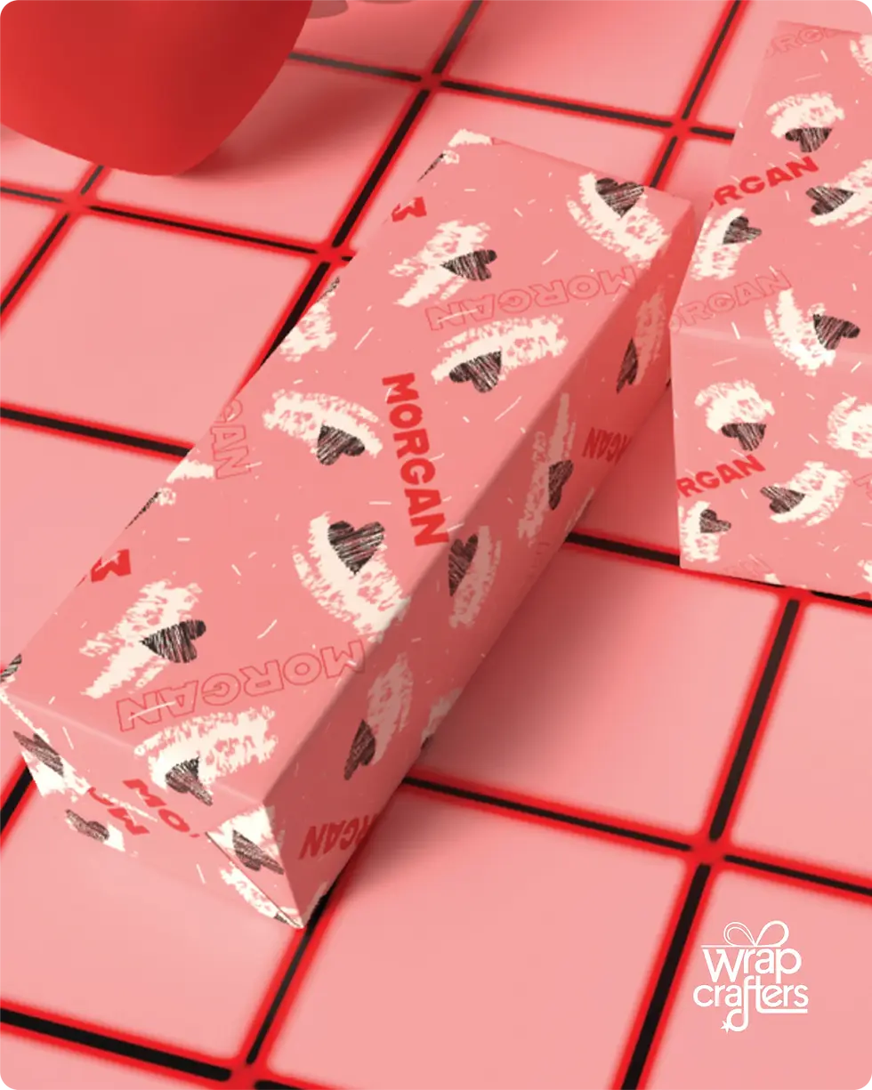 custom name gift wrap with repeating text design