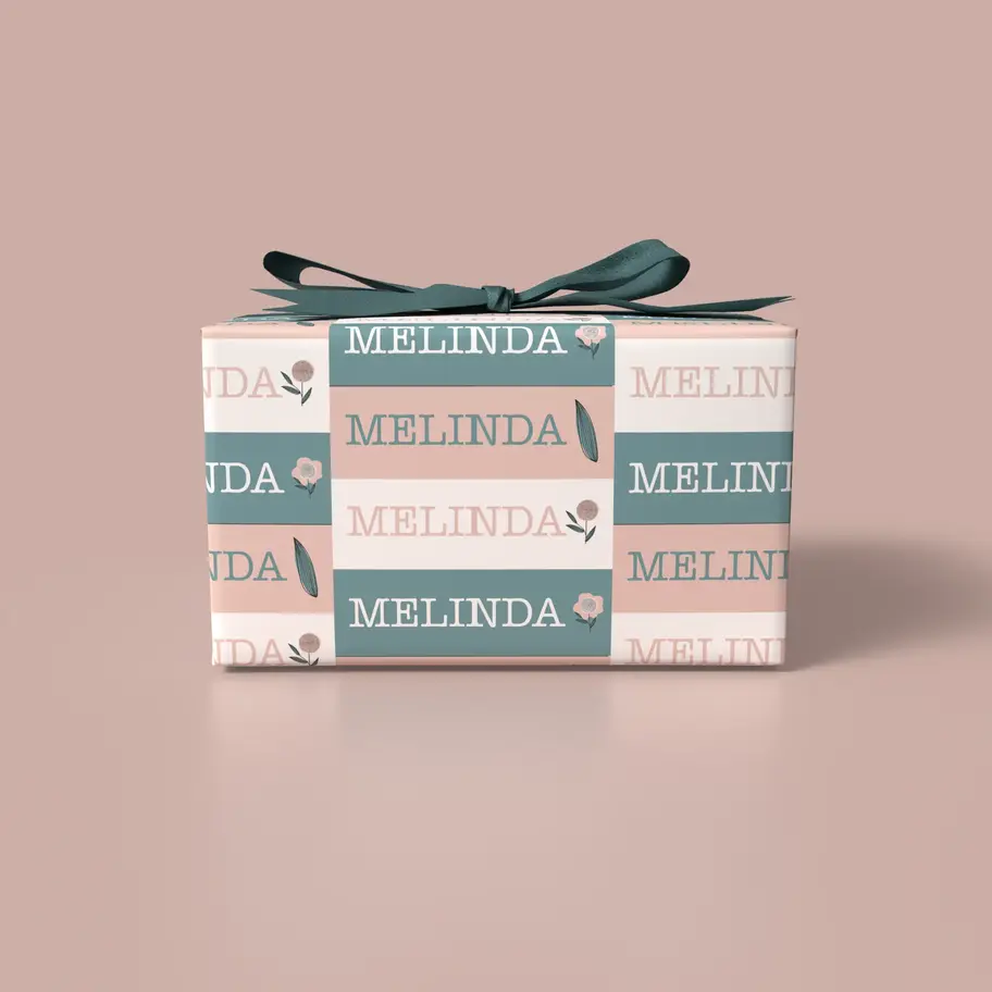 custom name retro stripe gift wrap