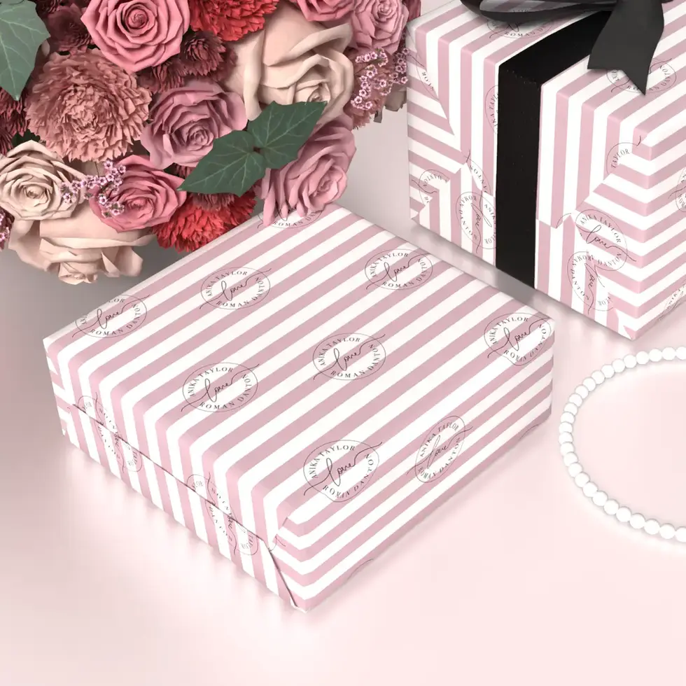 striped personalized wrapping paper for weddings and anniversaries