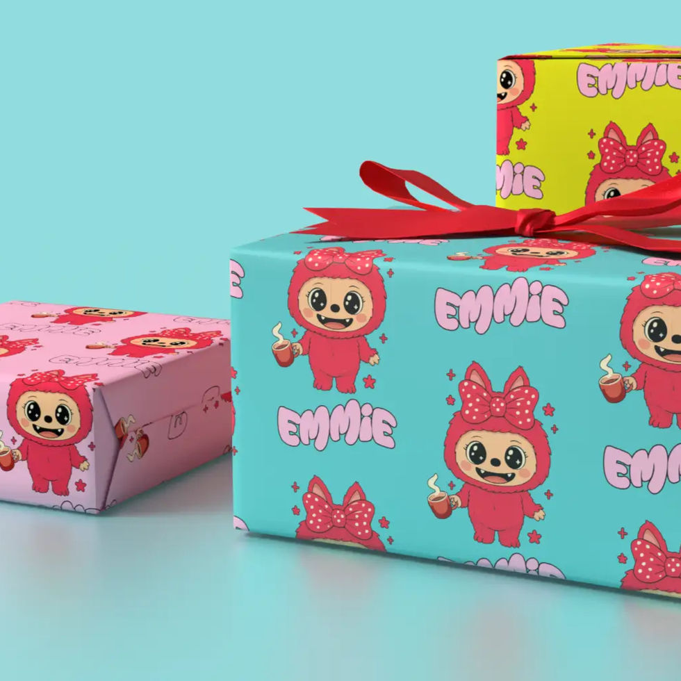 custom name cute monster gift wrap