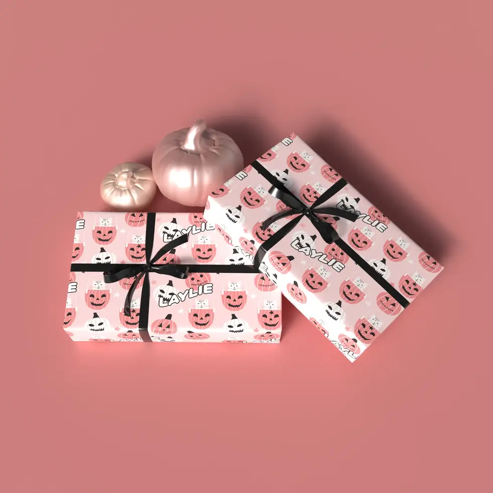 pink halloween personalized wrapping paper