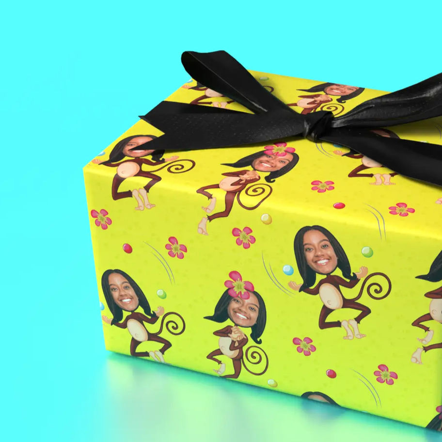 custom photo monkey birthday gift wrap