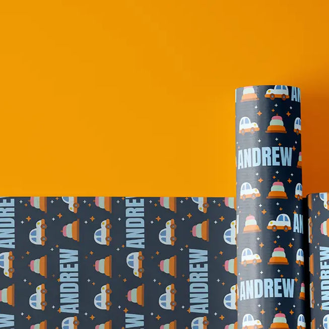 boys birthday car theme wrapping paper
