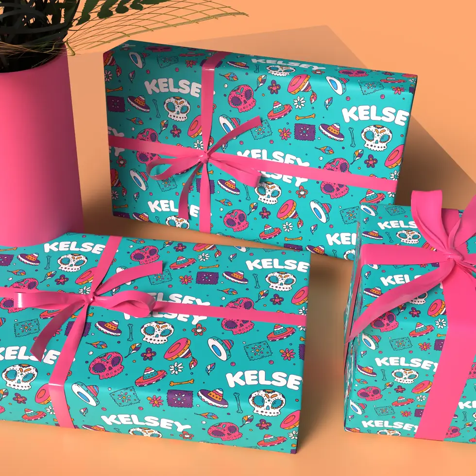 kids halloween wrapping paper teal personalized