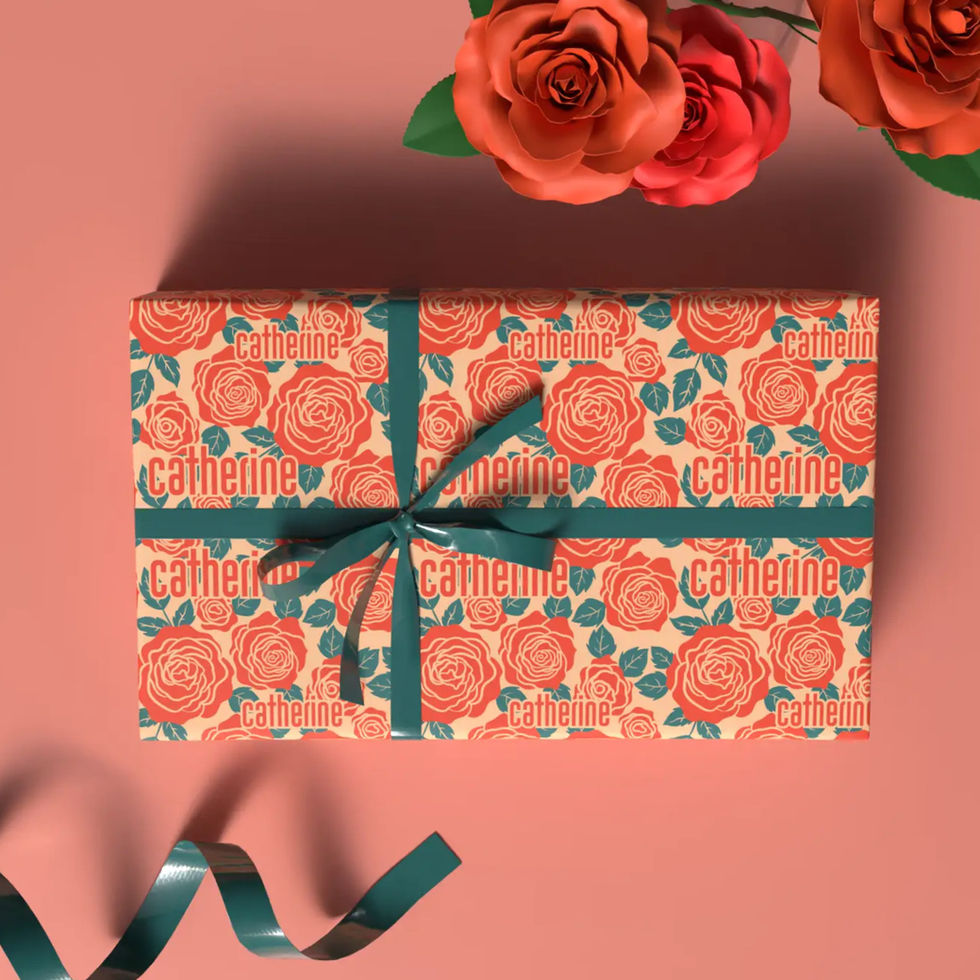 dark teal leaf custom name wrapping paper